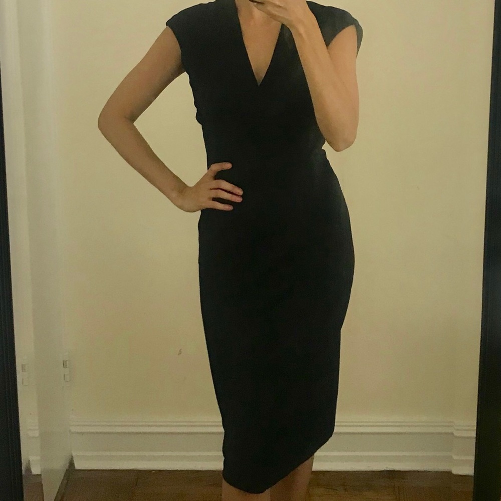 Nicole Miller Black V Neck Front LBD Size P